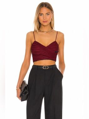 NWT A.L.C. Gisele Crop Top Syrah Leather Look Pleated Bustier Burgundy Size S